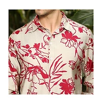 Campus Sutra Men's Scarlet Red Freesia-Imprint Shirt