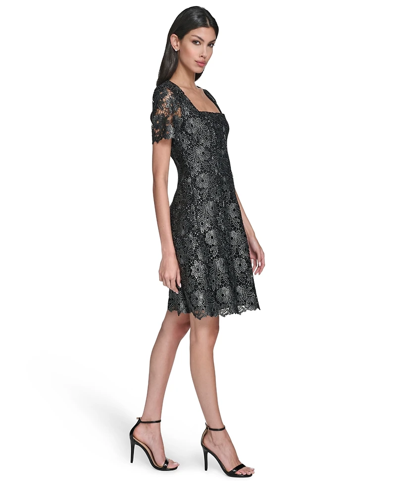 Eliza J Petite Square Neck Lace Fit and Flare Dress