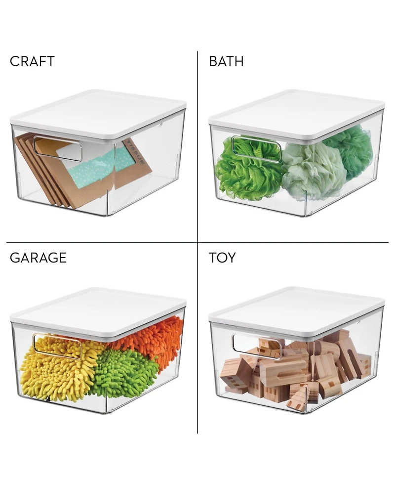 iDesign Pantry Bin with Removable Lid for Kitchen, Set of 6, Clear/White