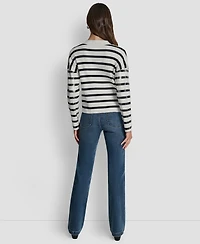 Dkny Jeans Women's Striped Cropped Long-Sleeve Cardigan Sweater
