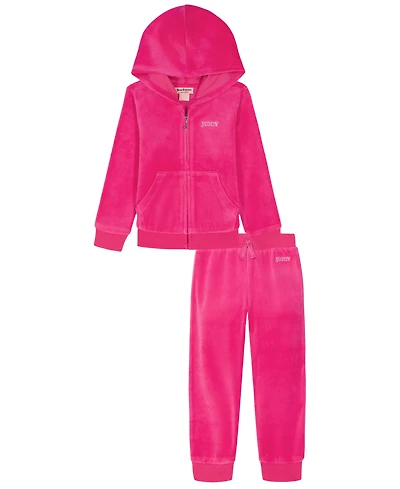 Juicy Couture Girls 4-6X 2-Piece Velour Full Zip Hoodie and Jogger Pants Set
