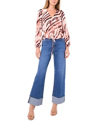 1.state Women's Button Front V-Neck Printed Blouse