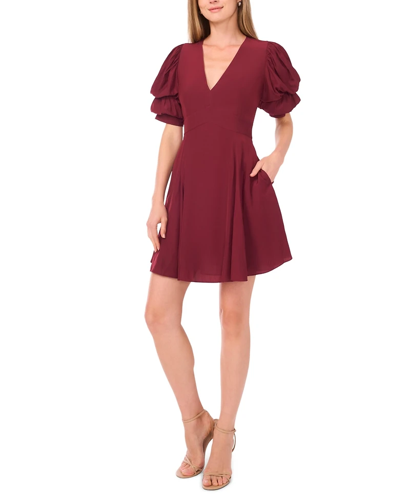 1.state Women's V-Neck Short Bubble Sleeve Mini Dress