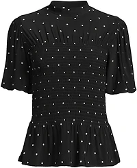 Lands' End Plus Bubble Sleeve Silky Knit Smocked Mock Neck Top