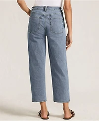 Lands' End Women's Soft Denim Mid Rise Relaxed Straight Crop Patchwork Jeans