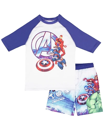 Avengers Boys Marvel 2-Piece Quick Drying Swim Shirt and Trunks Swimsuit Set