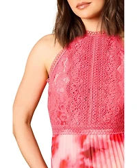 Oasis Women's Printed Lace Mix Halterneck Midi Dress