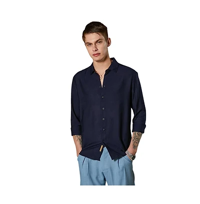 Campus Sutra Men's Navy Blue Breezy Wrinked Shirt