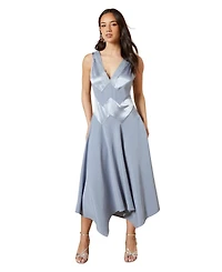 Oasis Women's V-Neck Mesh Asymmetric Midi Dress