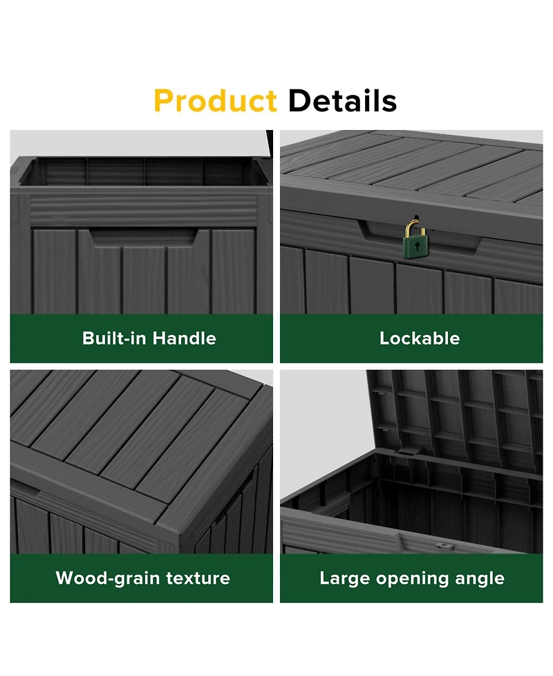 Decksplore 50 gal Patio Waterproof Resin Deck Box Lockable Outdoor Storage Garden Tools