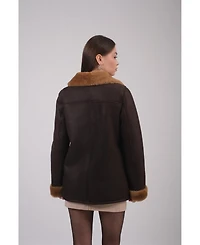 Furniq Uk Women's Leather Sheepskin Peacoat, Brown, Created for Macy's
