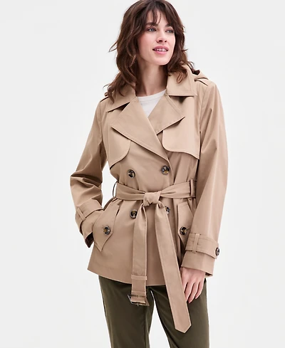London Fog Women's Short Double-Breasted Belted Trench Coat