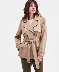 London Fog Women's Short Double-Breasted Belted Trench Coat