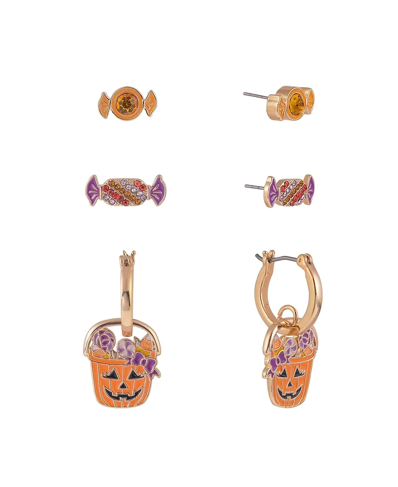 Hallmark Halloween Jack-o-Lantern and Candy Trio Stud Earring Set