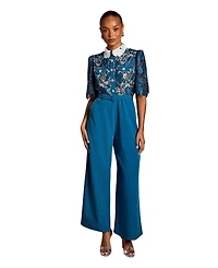 Coast Women's Petite Lace Shirt Short Sleeve Jumpsuit