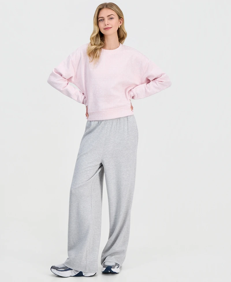 Pink Rose Juniors' Wide-Leg Fleece Sweat Pants