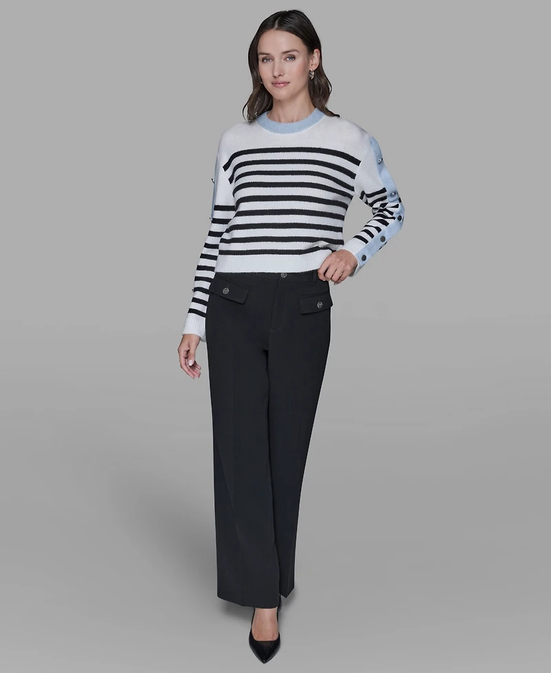 Karl Lagerfeld Paris Women's Striped Crewneck Sweater