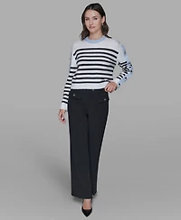 Karl Lagerfeld Paris Women's Striped Crewneck Sweater