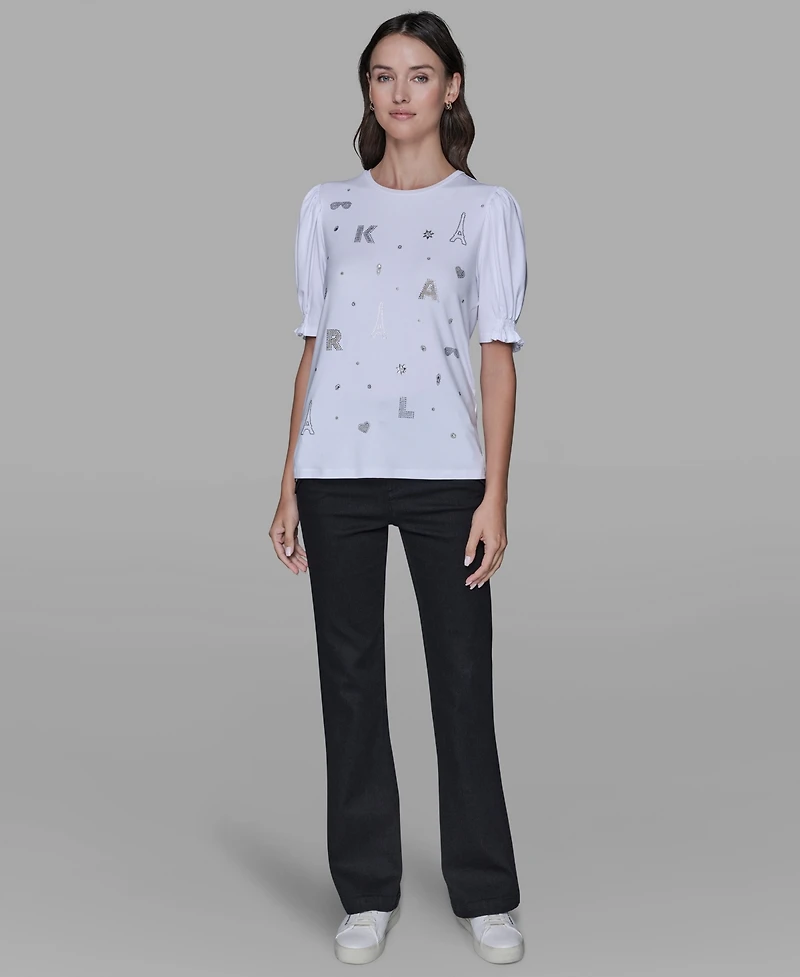 Karl Lagerfeld Paris Women's Puff Sleeves T-Shirt