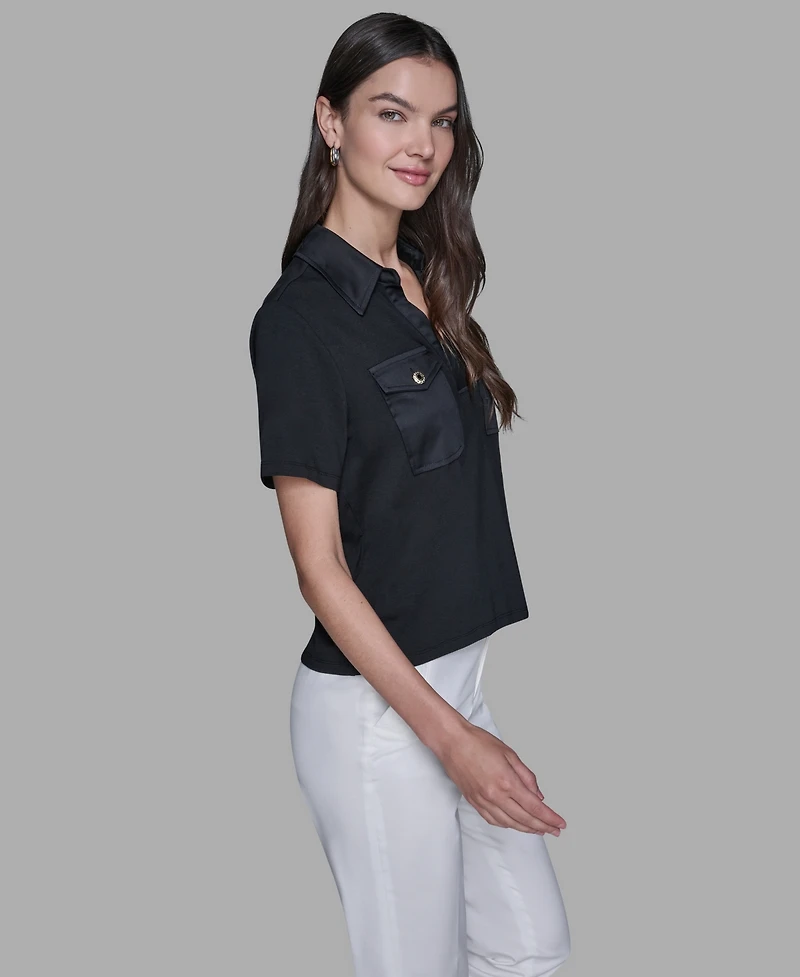 Karl Lagerfeld Paris Women's Short-Sleeve Collared Polo Top