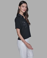 Karl Lagerfeld Paris Women's Short-Sleeve Collared Polo Top