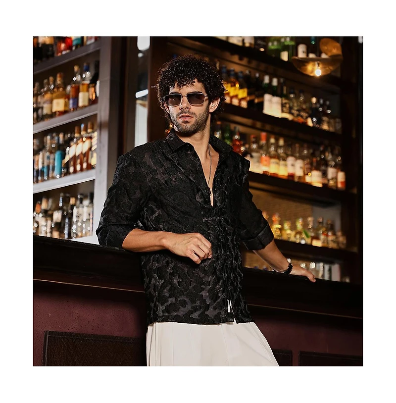 Campus Sutra Men's Charcoal Grey Nimbus Dark-Tone Shirt