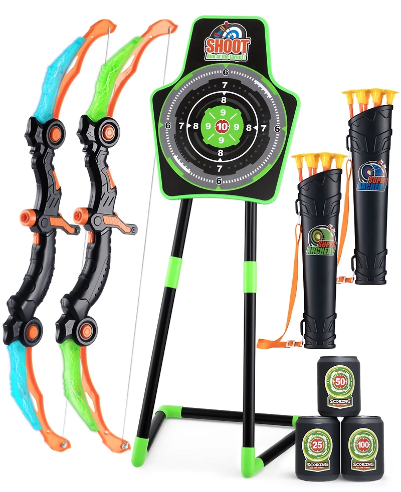 2-Pack Led Bow and Arrow Set for Kids with 12 Suction Arrows, 1 Standing Target, 3 Score Targets & 2 Light-u Quiver
