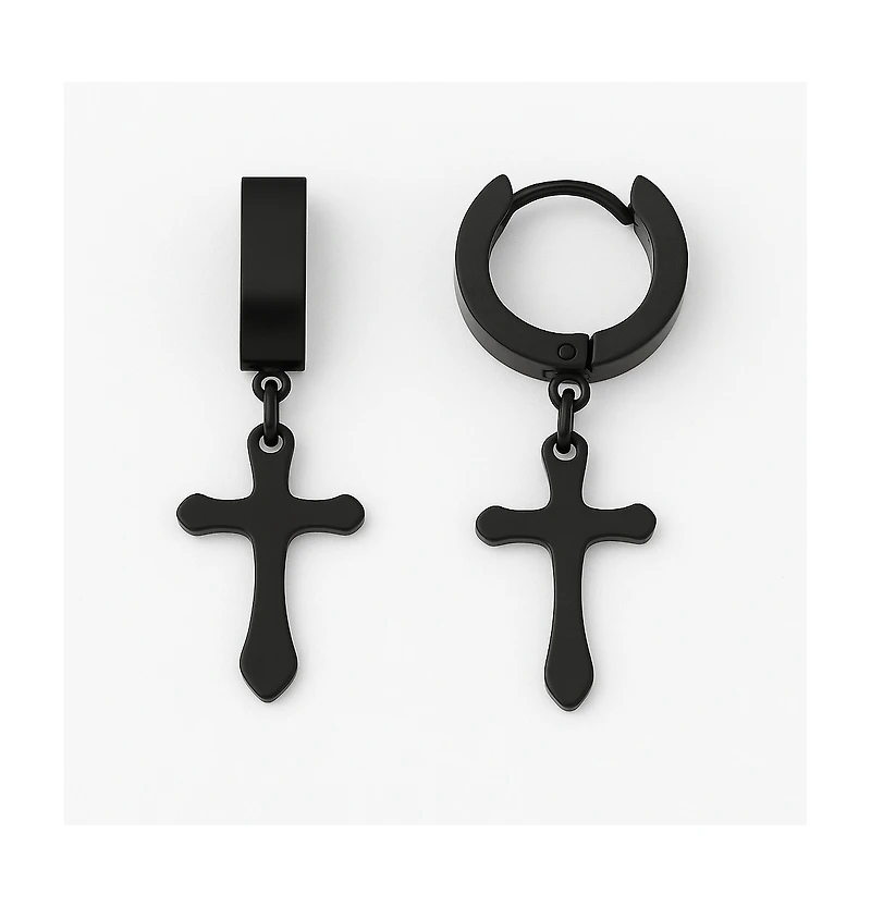 Black Stainless Steel Cross Earring