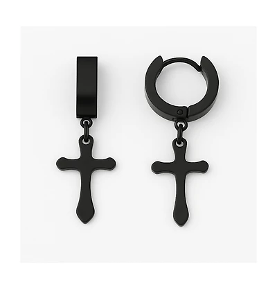 Black Stainless Steel Cross Earring