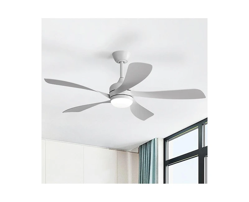 Sofucor 52-inch Minimalist White 5-Blade Flush Mount with Remote Control and Led Light