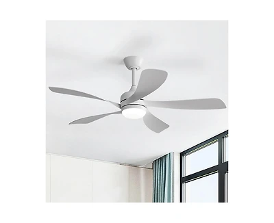 Sofucor 52-inch Minimalist White 5-Blade Flush Mount with Remote Control and Led Light