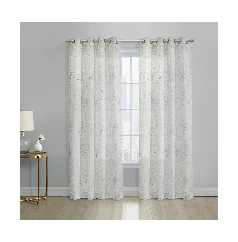 Habitat Valentina Sheer Window Treatment Tone on Tone Motif Grommet Curtain Panel for Bedroom Livingroom 52" x 63" White