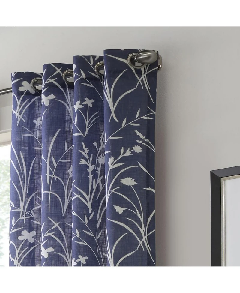 Commonwealth Bradford Floral Printed Top Panel With 8 Matt Silver Grommets - 52"x95" - Blue