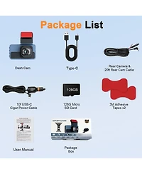 4K Front and 1080P Rear Dash Cam – Dual Car Camera with Wi-Fi, Gps Tracking, Night Vision & 128GB Card