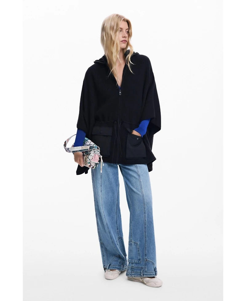 Desigual Women's Poncho with hood and pockets