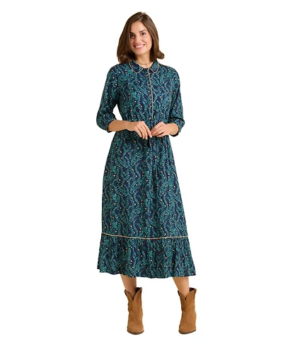 Brakeburn Women's Skye 3/4 Sleeve Shirt Midi Dress