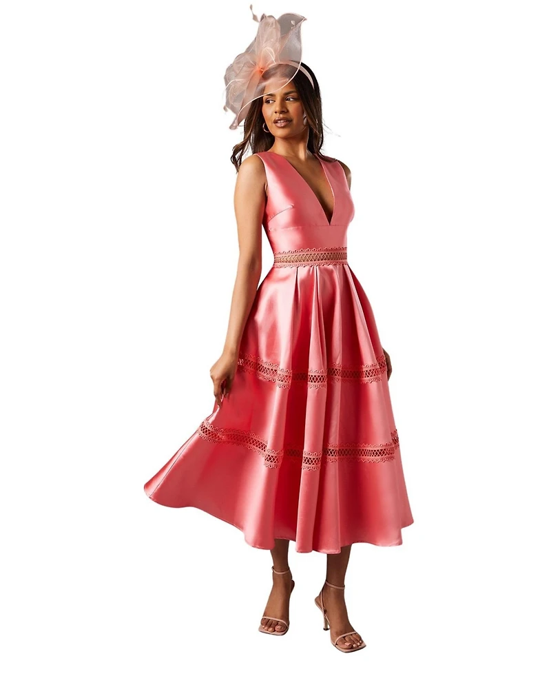 Coast Women's Twill Midi Dress With Lace Trims