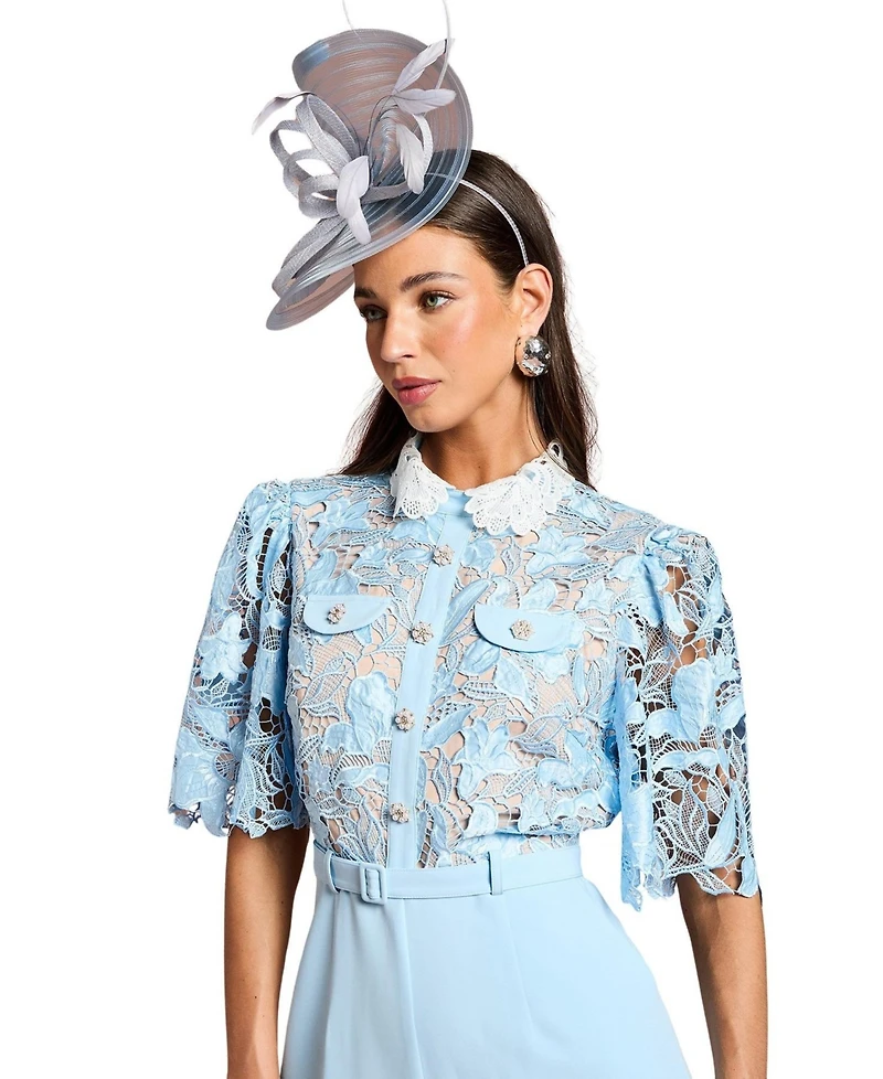 Coast Women's Collared Lace Short Sleeve Jumpsuit