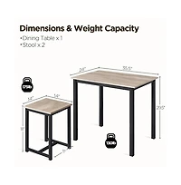 Yaheetech 3 Pc. Engineered Wood Iron Frame Backless Stool Industrial Rectangular Table Dining Room Set