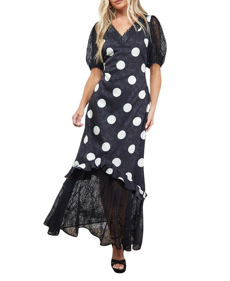 Oasis Women's Frill Detail Puff Sleeve Midi Dress