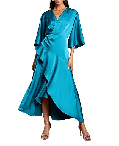 Coast Women's Satin Back Crepe Ruffle Wrap Midi Dress