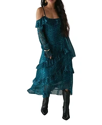 Warehouse Women's Ruffle Cold Shoulder Midi Dress