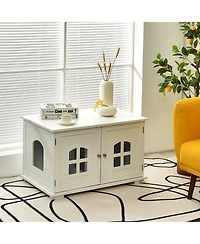 Gymax Large Wooden Cat Litter Box Enclosure Hidden Cat Washroom w/ Divider