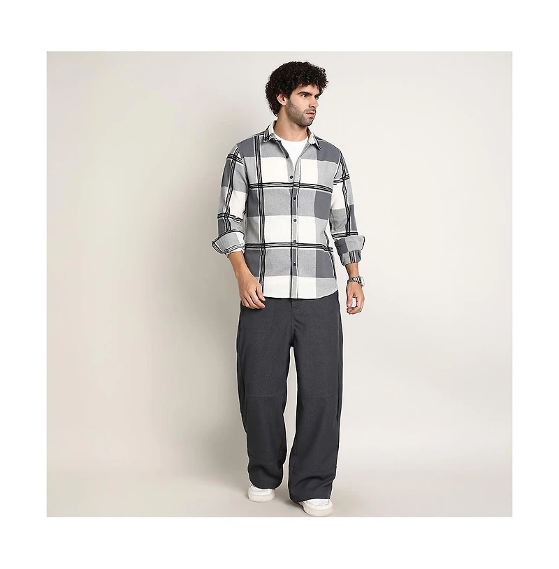 Campus Sutra Men's Coin Grey Overlap Buffalo Shirt