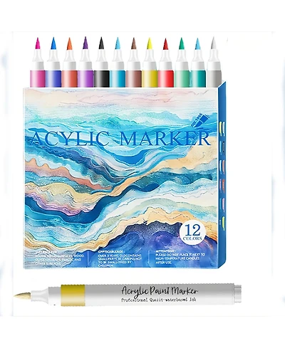 Htutwoo 12 Colors Acrylic Paint Markers for Wood, Rock, Fabric, Ceramic, Marker Art Pens for Christmas, Halloween, Birthday, Party, Diy