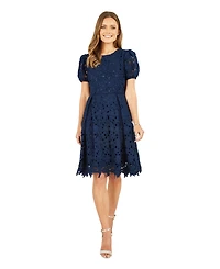 Yumi Women's Lace Skater Dress With Puff Sleeves