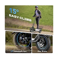 Folding Electric Scooter for Adults: 12" Solid Tires, Basket, 550W Motor, Up to 20 Miles Range.