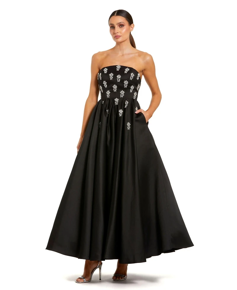 Mac Duggal Women's Crystal Embellished Strapless Satin A-Line Dress