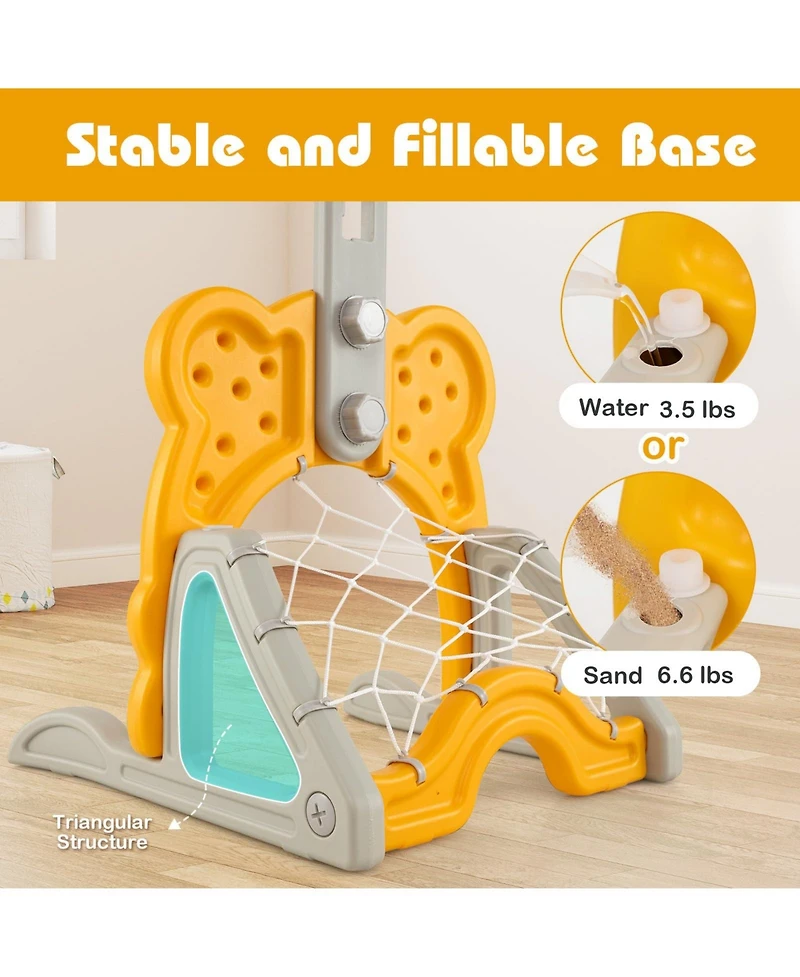 4-in-1 Toddler Height Adjustable Basketball Hoop with Ring Toss for 3+ Kids