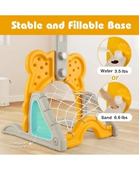 4-in-1 Toddler Height Adjustable Basketball Hoop with Ring Toss for 3+ Kids